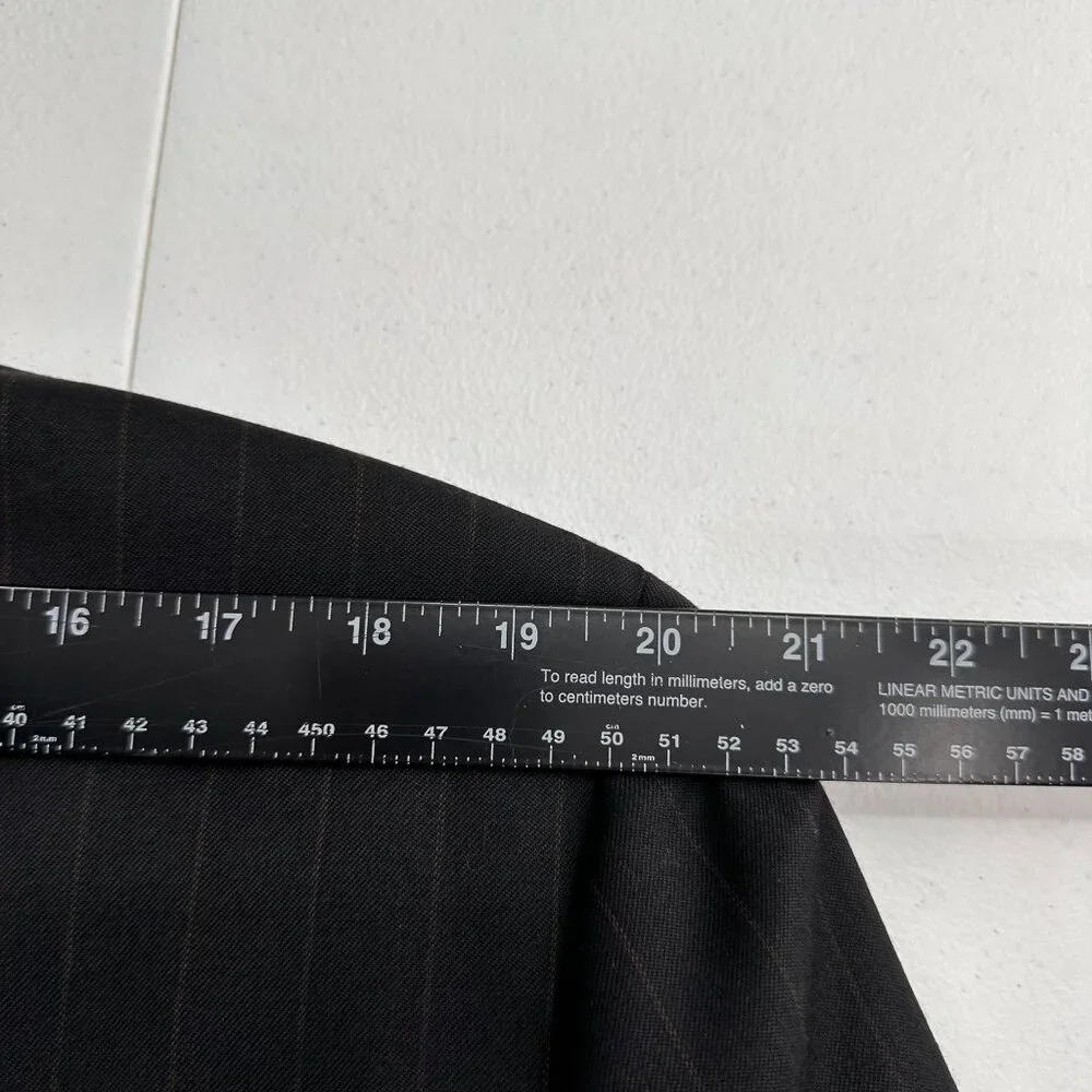 Tailors Row Mens Pinstripe Black Wool Suit Jacket Blazer‎ 46R Single Breasted